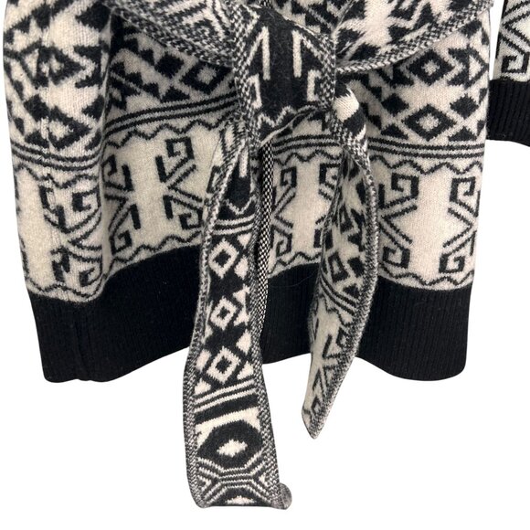 Veronica Beard Wool Sweater Jacket Shawl Collar Belt Aztec Tribal Jacquard Large - Picture 6 of 16